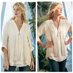 NWT Soft Surroundings Cream Sequin Glamour Kimono Cardigan Medium Bohemian